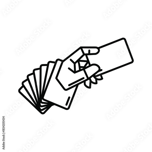 Hand Holding Multiple Payment Cards Outline Icon