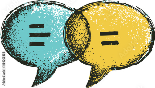 Speech bubbles sketch hand drawn overlapping with grunge texture. Vector illustration