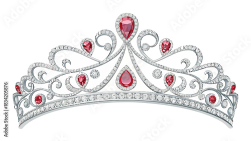 Stunning ruby and diamond tiara fit for royalty, perfect for weddings, pageants, or elegant events, crafted with precious gemstones and intricate detail