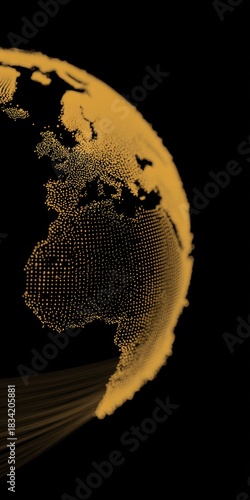 Digital Representation of Earth with Streaming Lines in Yellow
