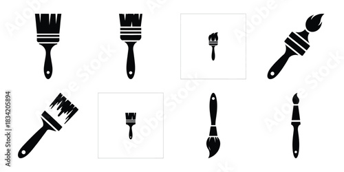 paint brush silhouette icon set