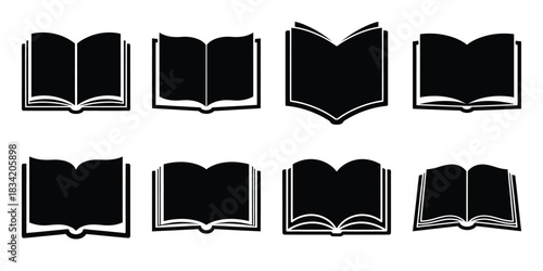 open book silhouette icon set