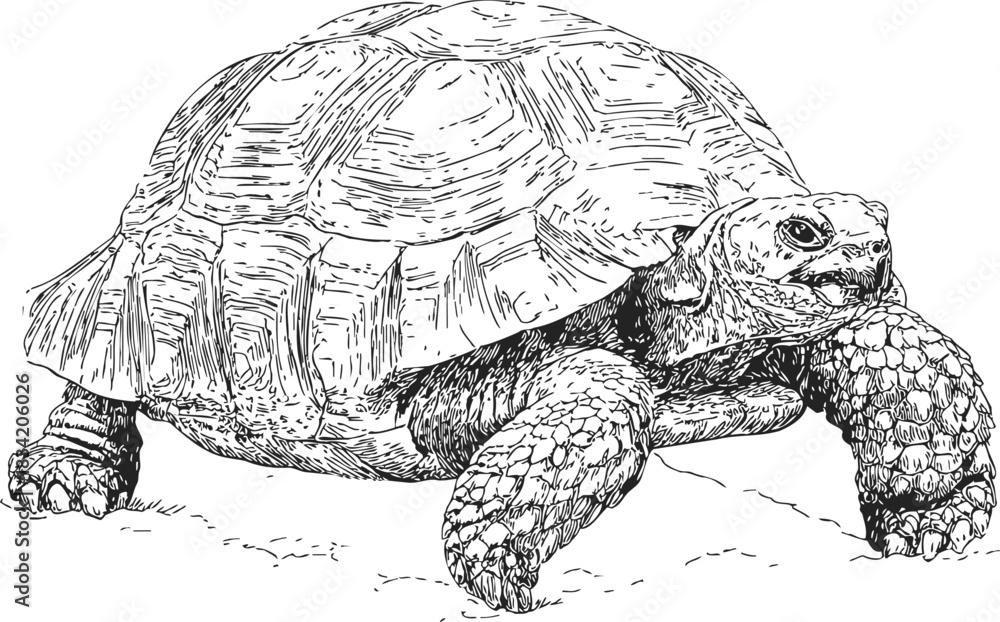 Fototapeta premium Tortoise sketch hand drawn detailed side view with textured shell. Vector illustration