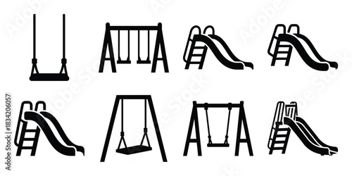 playground slide silhouette icon set