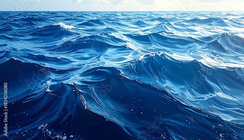 Blue ocean water surface with gentle waves and soft ripples, calm sea texture and natural aquatic background for serene marine visuals
