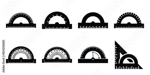 protractor silhouette simple icon set