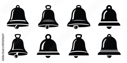 school bell silhouette icon set