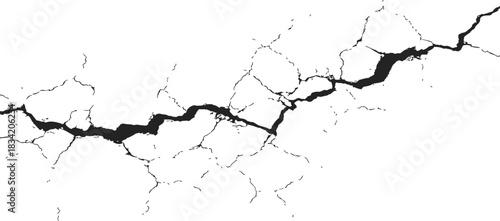 Crack line sketch, hand drawn jagged fracture across white background. Vector illustration