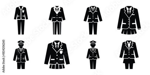 school uniform silhouette icon set