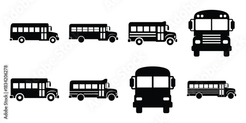 school bus silhouette icon set