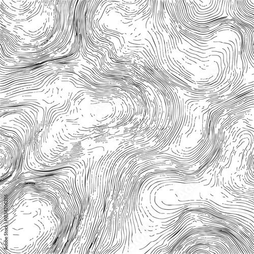 Topographic contour lines sketch, hand drawn seamless abstract elevation pattern. Vector illustration