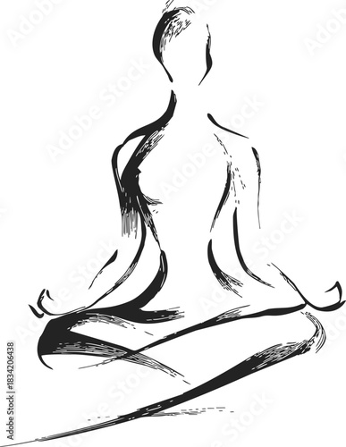 Meditation silhouette sketch, hand drawn person in lotus yoga pose. Vector illustration