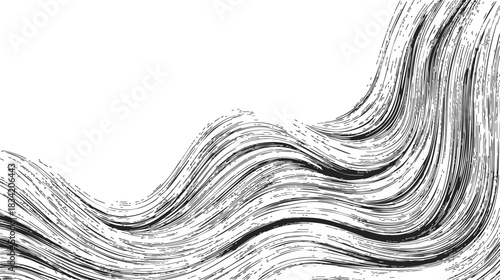 Black and white wavy lines sketch, hand drawn abstract flowing pattern. Vector illustration