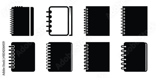 spiral notebook silhouette icon set