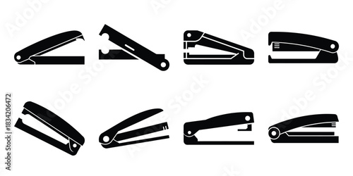 staple remover silhouette icon set