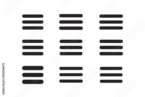Minimalist Set of Horizontal Line Icons Representing Menu Bars, Text Alignment Symbols, and Interface Elements for Modern UI and Graphic Design
