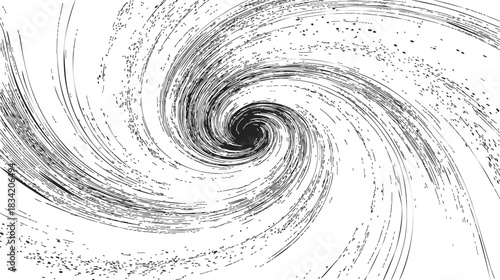 Black hole sketch hand drawn swirling accretion disk with dynamic spiral lines. Vector illustration