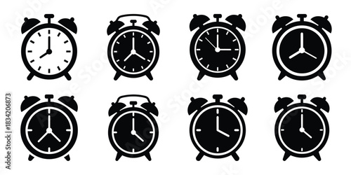 alarm clock silhouette icon set