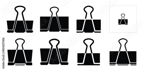 binder clip silhouette icon set