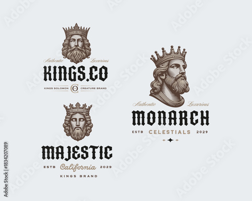 vintage Monarch king solomon crown face head logo template
