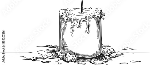 Candle hand drawn sketch with melting wax and wick. Vector illustration