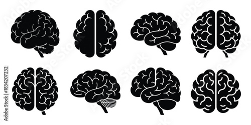 brain silhouette simple icon set
