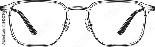 Eyeglasses sketch hand drawn square frame classic style front view. Vector illustration