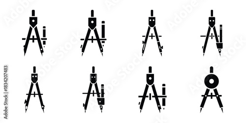 compass tool silhouette icon set