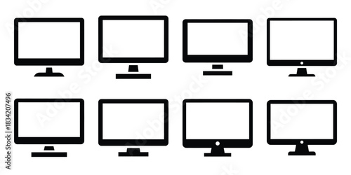 computer monitor silhouette icon set