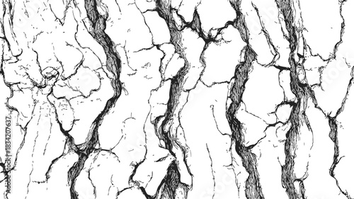 Tree bark sketch hand drawn seamless cracked texture pattern. Vector illustration