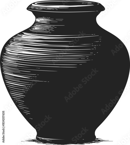 Vase sketch hand drawn classic pottery with textured lines. Vector illustration