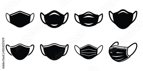 face mask silhouette icon set