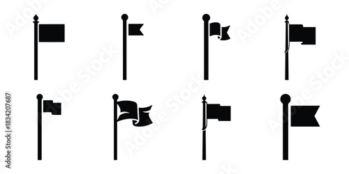 flag pole silhouette icon set