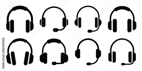 headset silhouette simple icon set