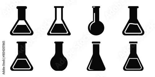 lab flask silhouette icon set