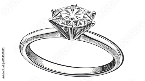 Stunning diamond engagement ring illustration, perfect for jewelry store marketing and wedding themes, conveying timeless elegance and commitment originally vector