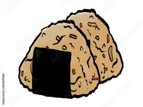 五目おにぎりのイラスト （海苔・筆タッチ） シンプル / Hand-painted Gombs Rice Ball (Nori Wrapped) – Brush-style Illustration