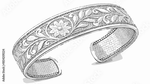 Elegant floral cuff bracelet design with intricate details, perfect for jewelry mockups, fashion illustrations, or vintage accessory designs