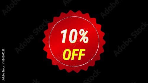 Red circular sticker with a 10% off discount text, perfect for promotions. Icon transparent motiongraphic video