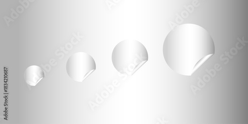 Blank white round paper sticker mock up with curved corner. Illustration of vector graphic paper white note.  Set of circle adhesive stickers with folded edges and shadow. stickers peel off, patches .