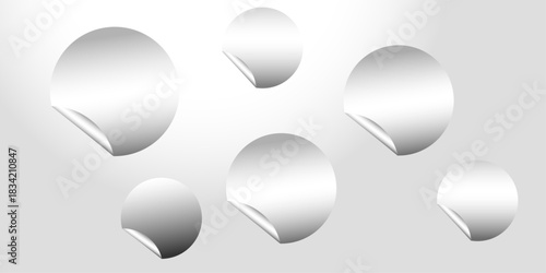 Blank white round paper sticker mock up with curved corner. Illustration of vector graphic paper white note.  Set of circle adhesive stickers with folded edges and shadow. stickers peel off, patches .