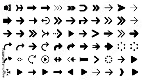 Collection of various black arrow icons and symbols on a white background