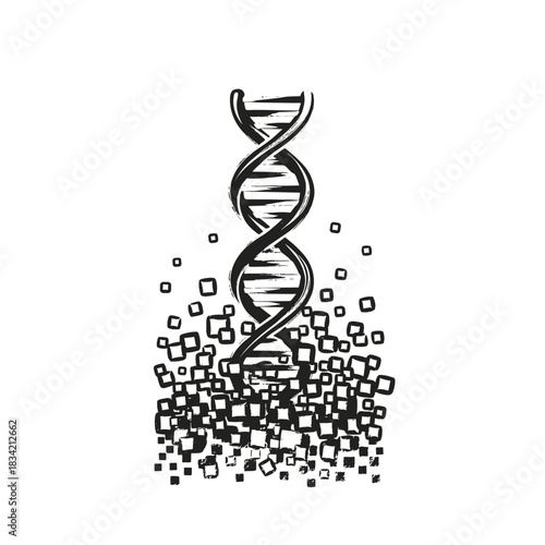 Helix of life emerging from digital chaos in abstract medical research  