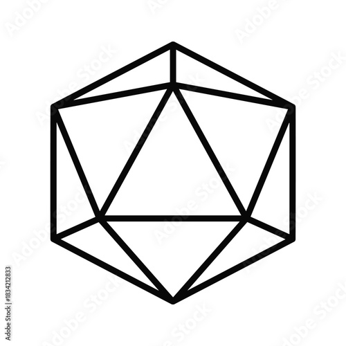 Black Icosahedron Outline Icon - D20 Die Geometric Shape