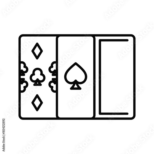Line Art Playing Cards Icon with Diamond, Club, Spade Suits and Blank Card