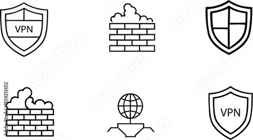 Set of line icon for security, vpn, firewall, and internet protection