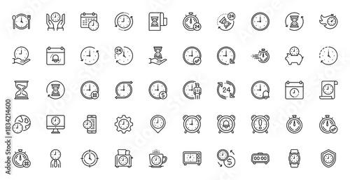 Set of Time and Clock vector. Lunch Time, Calendar, Sandglass, Timer icon. 