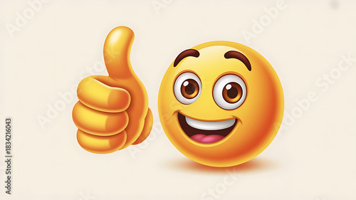 An emoji with a thumbs up gesture showing approval and positivity on a cream colored background