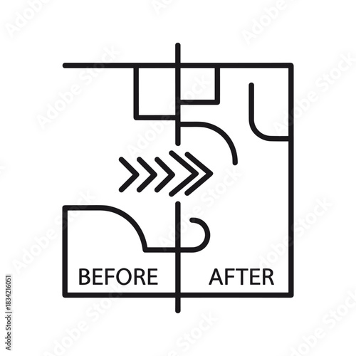 Before and After Line Icon Illustrating a Process of Simplification, Optimization, and Transformation.