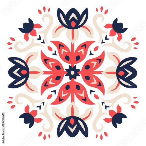 Ornamented flower folk pattern element